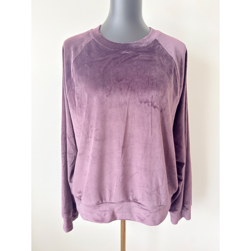 Victoria's Secret Ribbed Velour Pullover Sweatshirt Purple Raglan XL